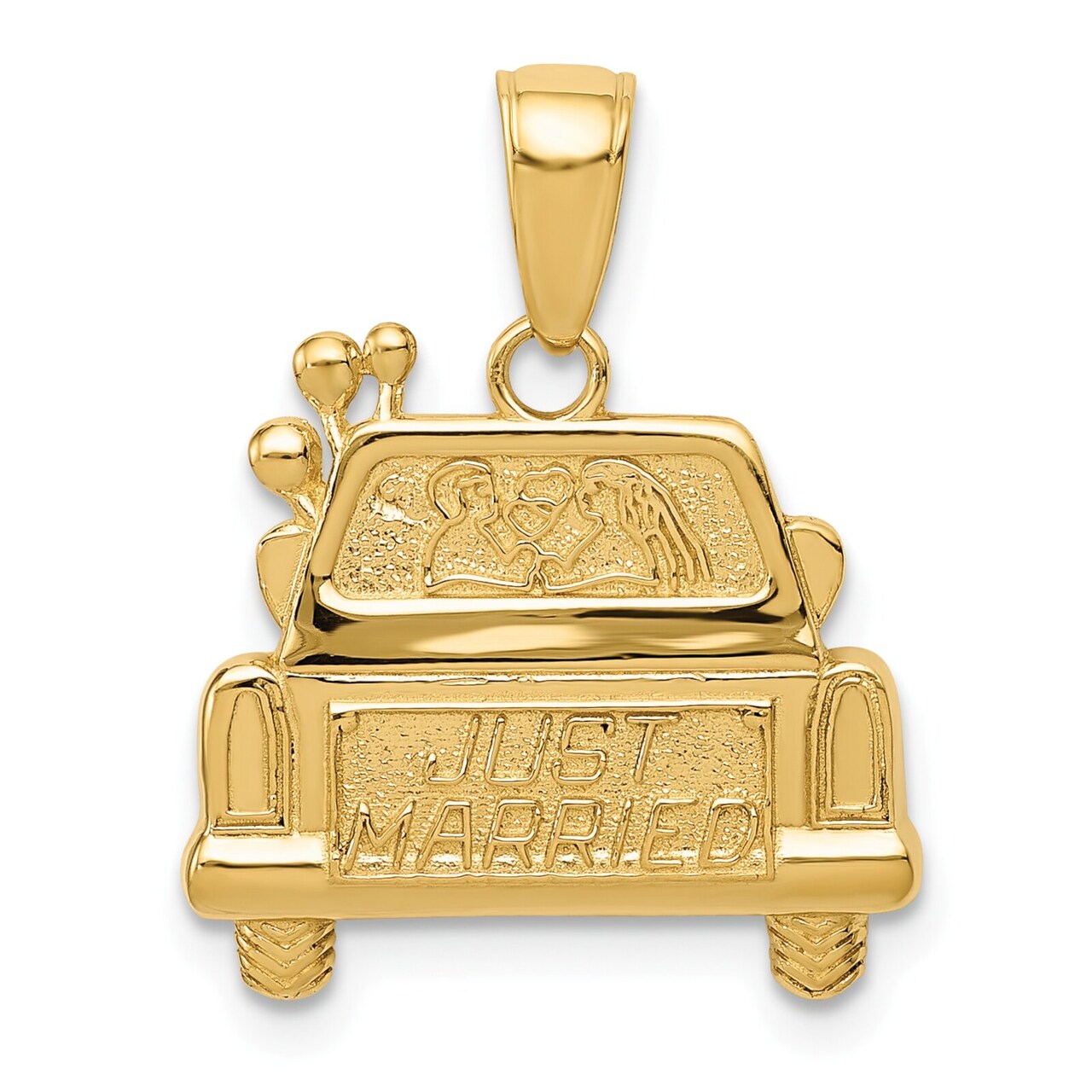 14K Gold Polished & Textured Just Married Pendant Charm Jewelry 19 x 17 mm